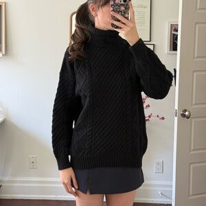 Aritzia Black Cable-Knit Turtleneck Sweater